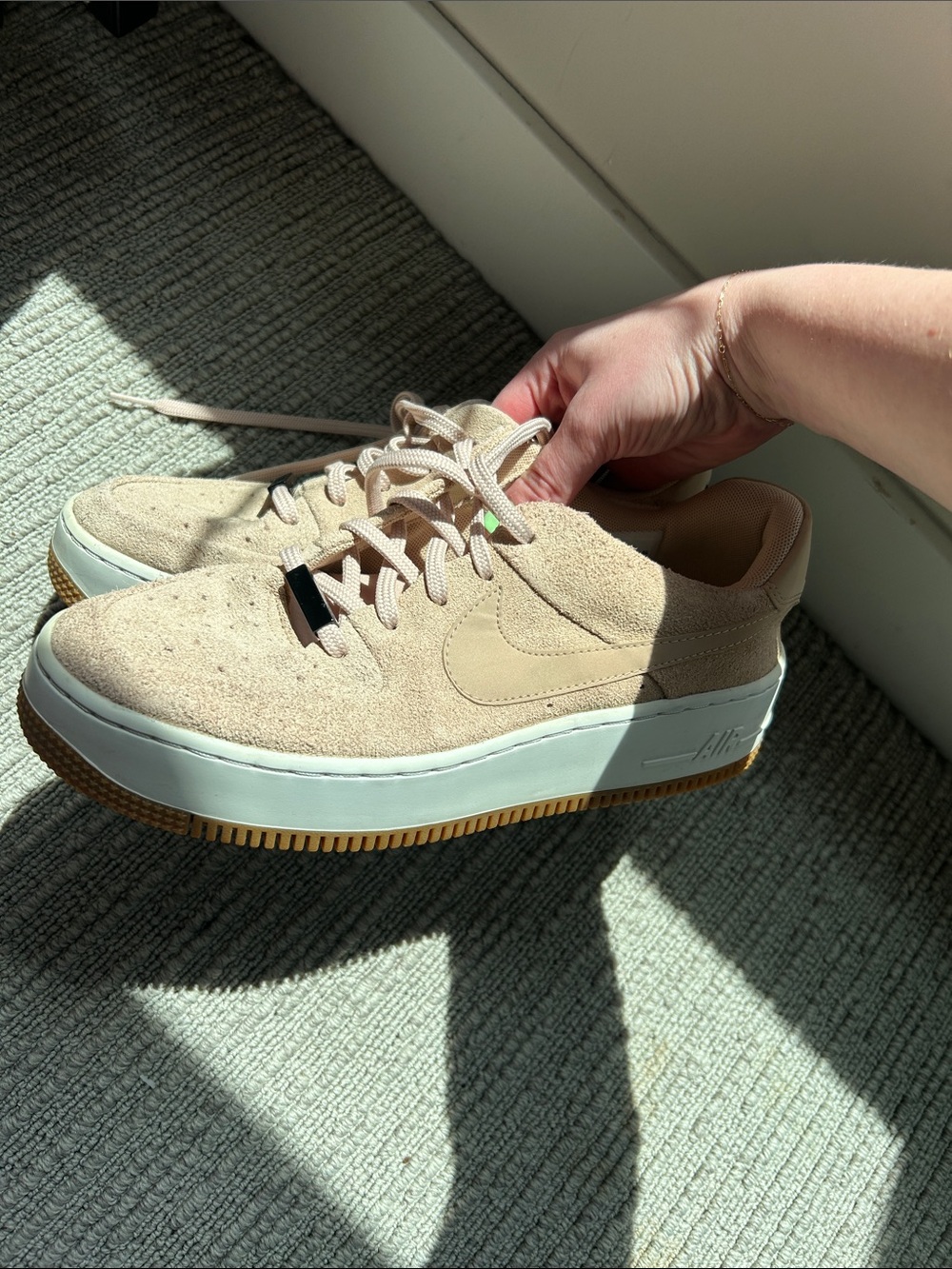 Nike Platform Suede Sneakers - Beige & White with Gum Outsole